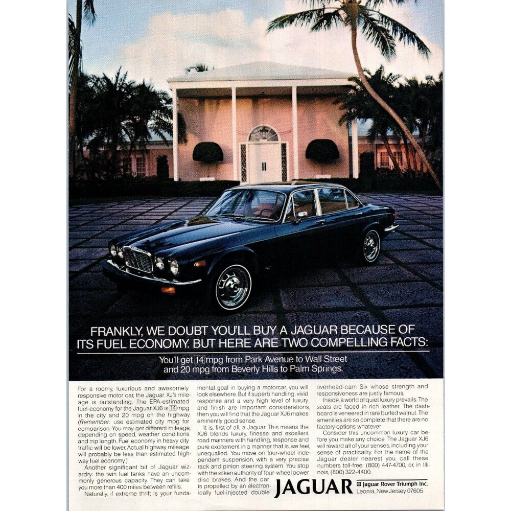 1979 Jag Jaguar XJ6 Luxury Sedan Vintage Print Ad Beverly Hills Palm Springs Art